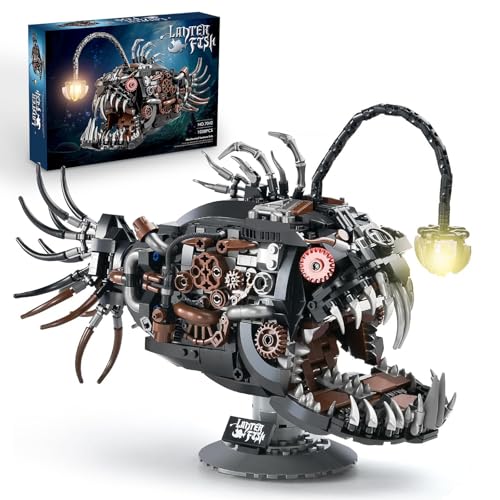 Vziimo Mechanical Lantern Fish Building Set Creative Sea Animal Building Blocks Toys with Light Home Office Decor Toy Gift for Adults Teens Ocean Lovers 14 1038PCS - Image 1