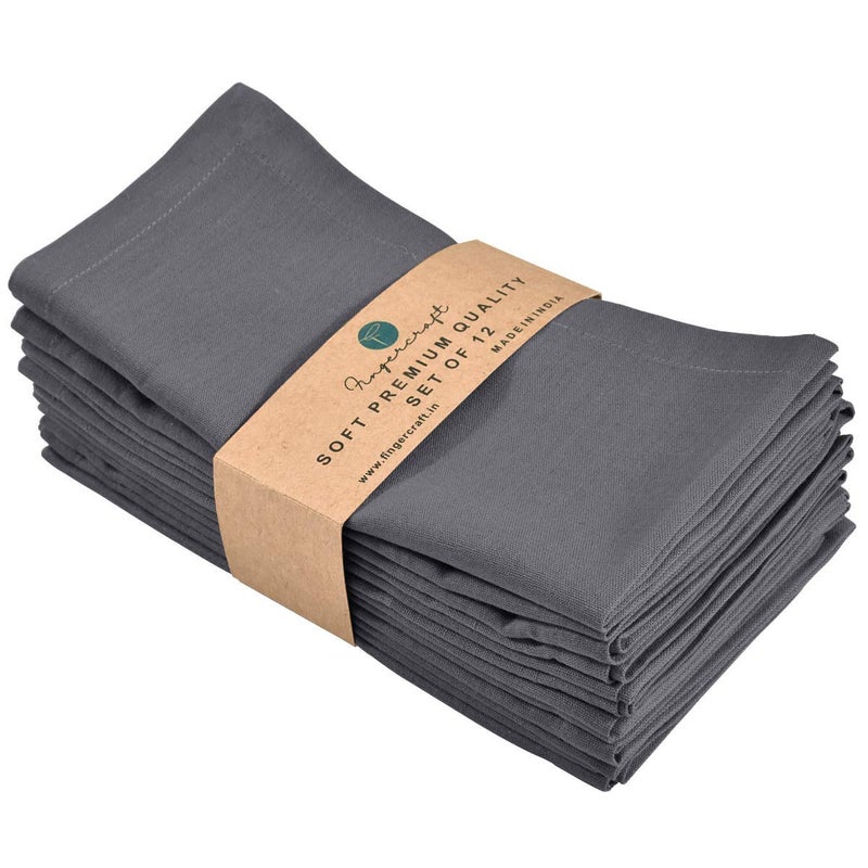 FINGERCRAFT Fingercraft Dinner Cloth Napkins in Cotton Linen Blend Fabric 12 Pack Easter Special  Premium Quality  Mitered Corners for Every Day Use Napkins are Pre Shrunk and Good Absorbency Color Charcoal  - Image 1