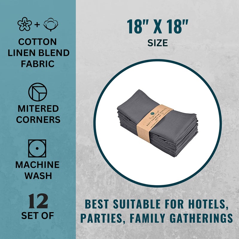 FINGERCRAFT Fingercraft Dinner Cloth Napkins in Cotton Linen Blend Fabric 12 Pack Easter Special  Premium Quality  Mitered Corners for Every Day Use Napkins are Pre Shrunk and Good Absorbency Color Charcoal  - Image 5