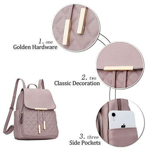 KKXIU Quilted Trendy Leather Backpack Purse for Women and Ladies Shoulder Travel Daypacks Bags (Pink) - Image 3