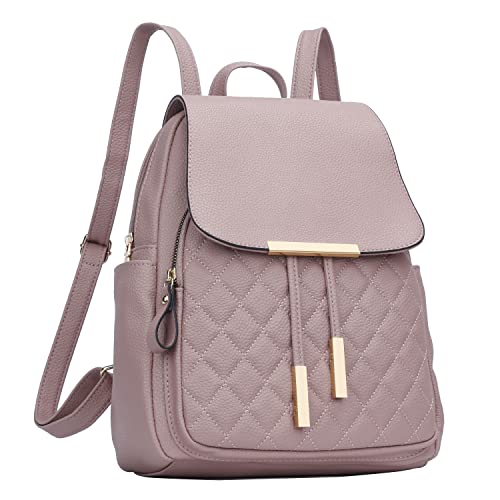 KKXIU Quilted Trendy Leather Backpack Purse for Women and Ladies Shoulder Travel Daypacks Bags (Pink) - Image 1