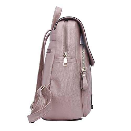 KKXIU Quilted Trendy Leather Backpack Purse for Women and Ladies Shoulder Travel Daypacks Bags (Pink) - Image 5