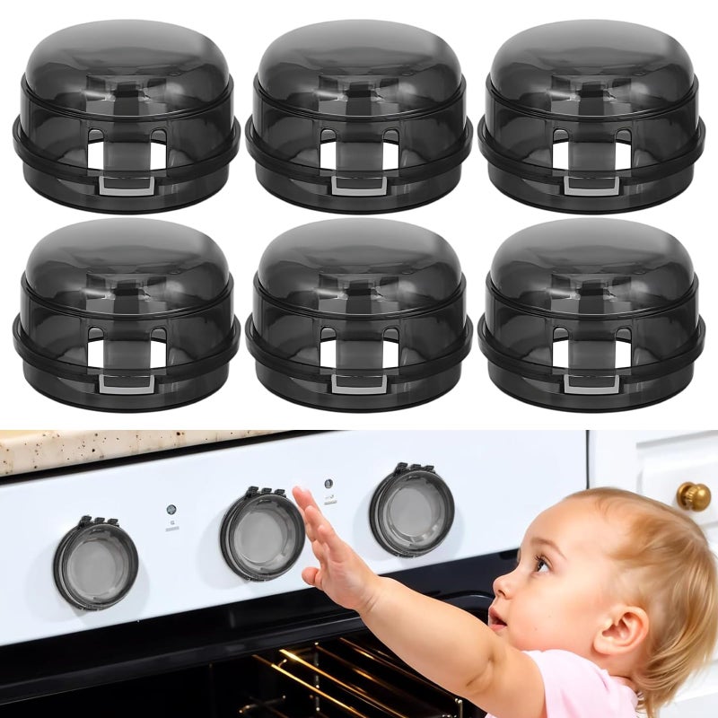 Creztail Gas Stove Knob Covers â€“ Heat-Resistant Baby Proof Stove Knob Covers, Universal Size Gas Stove Knob Locks, Stove Child Proof Knobs with Adhesive, Stove Safety Guard for Kids Toddler Pet(6 Pack) - Image 1