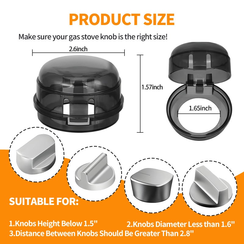 Creztail Gas Stove Knob Covers â€“ Heat-Resistant Baby Proof Stove Knob Covers, Universal Size Gas Stove Knob Locks, Stove Child Proof Knobs with Adhesive, Stove Safety Guard for Kids Toddler Pet(6 Pack) - Image 2