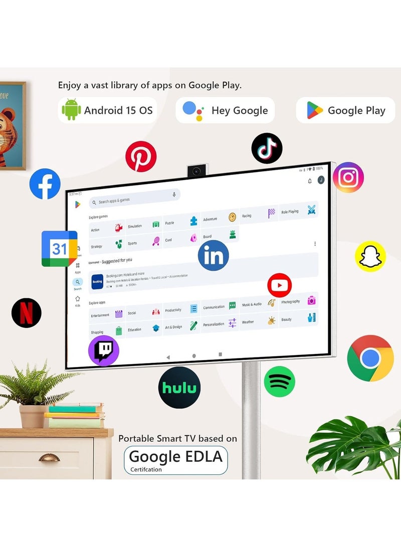 فلاشهوك تلفزيون متنقل شاشه متنقله تلفزيون ذكي محمول ٢٧ بوصة بشاشة لمس أرضية قابلة للتعديل | تلفزيون متحرك ذاكرة وصول عشوائي (RAM) سعة ٦ جيجابايت + سعة تخزين ١٢٨ جيجابايت | كاميرا مدمجة، بطارية ٩٠٠٠ أمبير/ساعة، مدة تشغيل فيديو ١٠ ساعات - Image 3