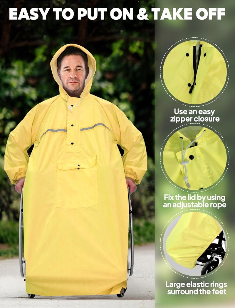 Anyoo Wheelchair Waterproof Poncho with Hood Reusable Cover Lightweight Poncho Cloak perfect for Adult - Image 3