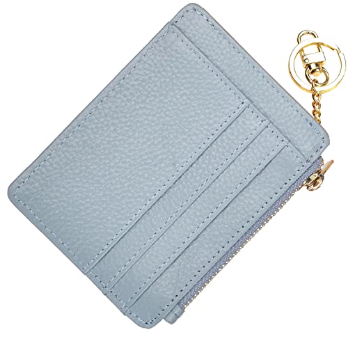 woogwin Slim RFID Credit Card Holder for Women Mini Front Pocket Wallet Purse With Keychain(Lichee Light Blue) - Image 1