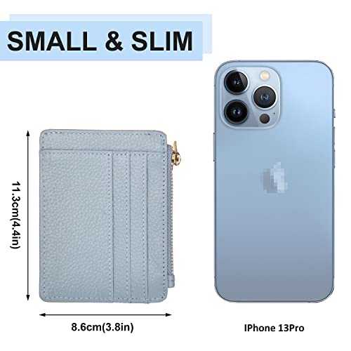 woogwin Slim RFID Credit Card Holder for Women Mini Front Pocket Wallet Purse With Keychain(Lichee Light Blue) - Image 5