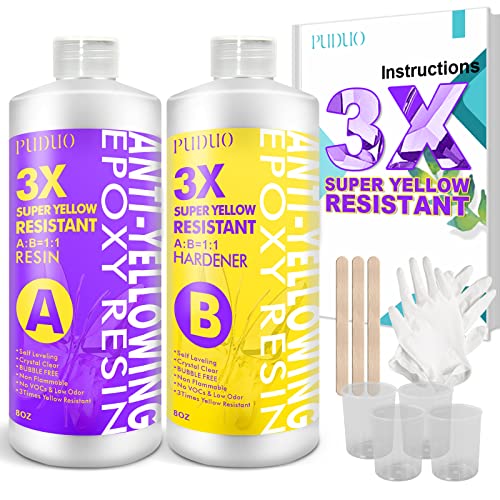Puduo Resin Epoxy Kit 16OZ, Crystal Clear Epoxy Resin with Super Anti-Yellowing for Art, Jewelry Making, Casting, Silicone molds, Color pigments, Craft Resin epoxy Resin - Image 1