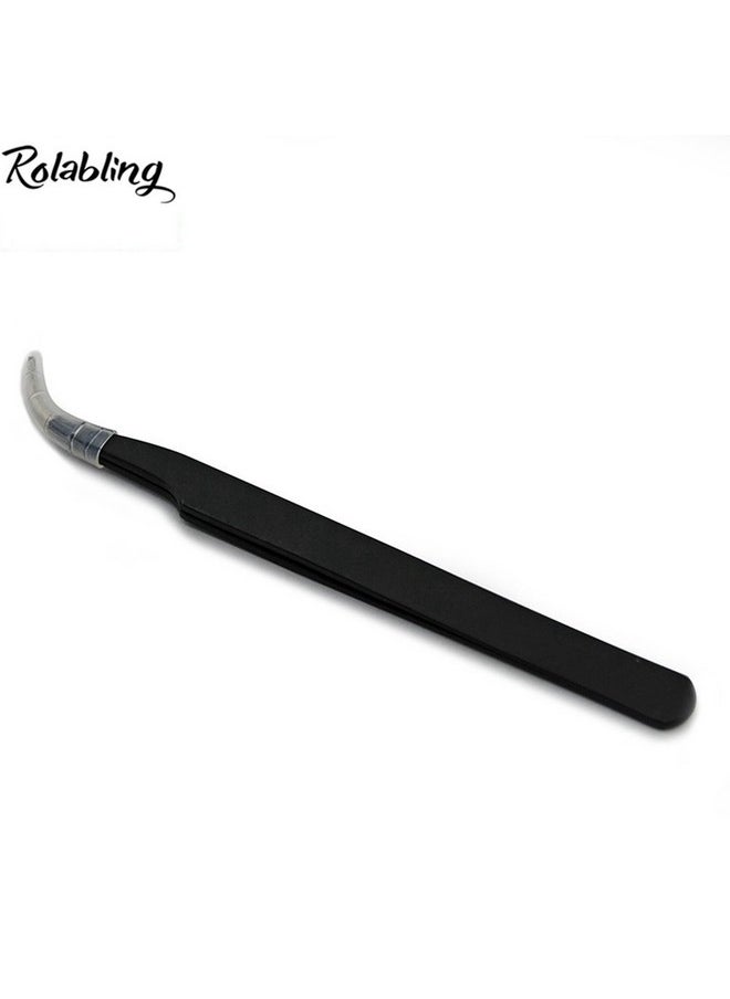 Rolabling 2Pcs Elbow & Straight Black Nail Tweezers Rhinestone Picker Manicure Nail Art Tool (Set1)  - Image 2