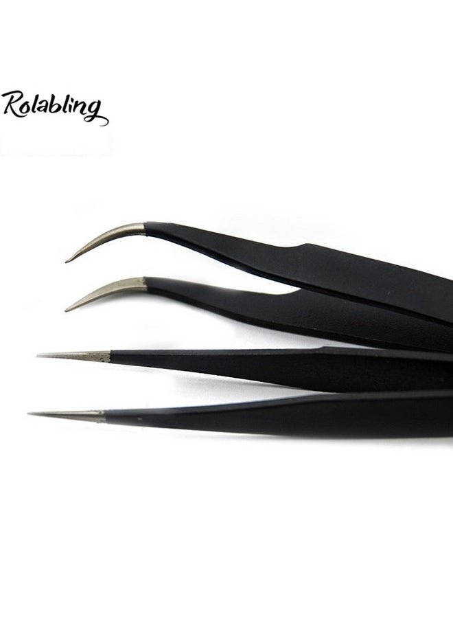 Rolabling 2Pcs Elbow & Straight Black Nail Tweezers Rhinestone Picker Manicure Nail Art Tool (Set1)  - Image 5