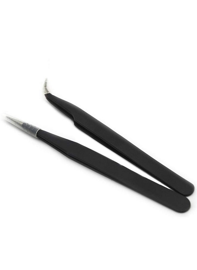 Rolabling 2Pcs Elbow & Straight Black Nail Tweezers Rhinestone Picker Manicure Nail Art Tool (Set1)  - Image 1
