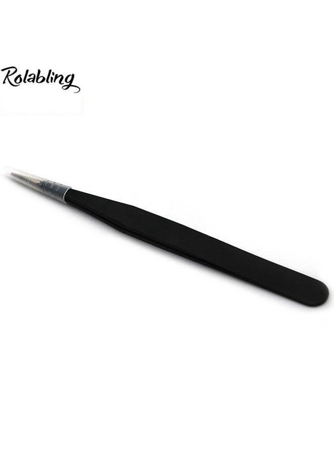 Rolabling 2Pcs Elbow & Straight Black Nail Tweezers Rhinestone Picker Manicure Nail Art Tool (Set1)  - Image 3