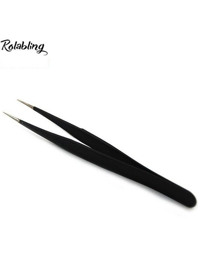 Rolabling 2Pcs Elbow & Straight Black Nail Tweezers Rhinestone Picker Manicure Nail Art Tool (Set1)  - Image 4