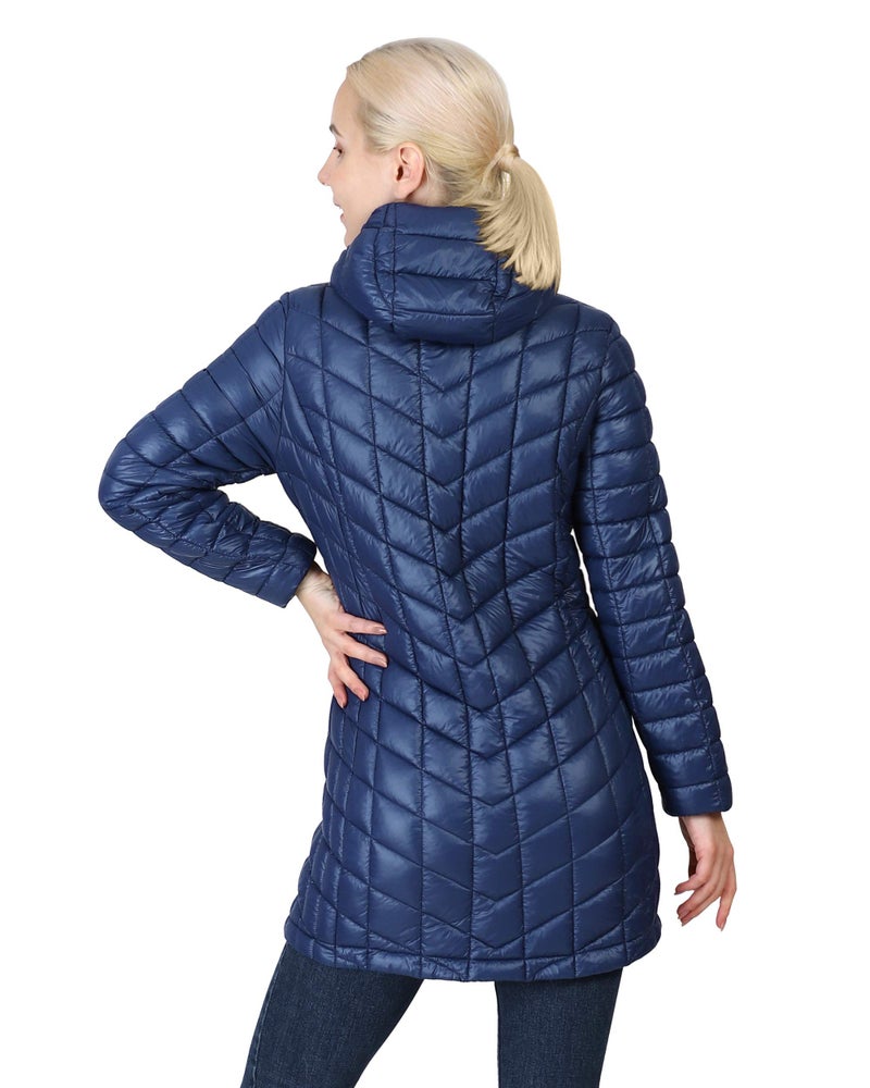 Outdoor Ventures Women's Maryan Hooded Ultra Lightweight Warm Thermolite Long Puffer Coat - Image 2