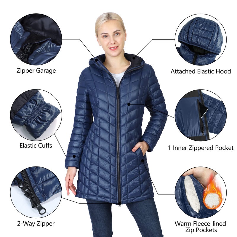 Outdoor Ventures Women's Maryan Hooded Ultra Lightweight Warm Thermolite Long Puffer Coat - Image 4