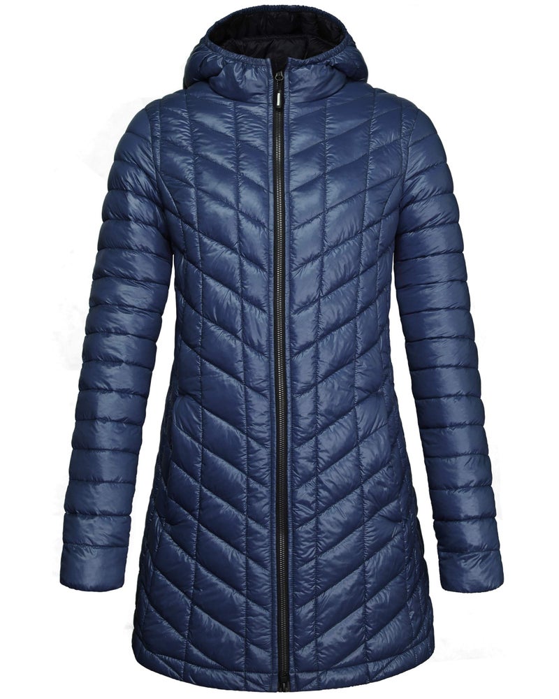 Outdoor Ventures Women's Maryan Hooded Ultra Lightweight Warm Thermolite Long Puffer Coat - Image 1