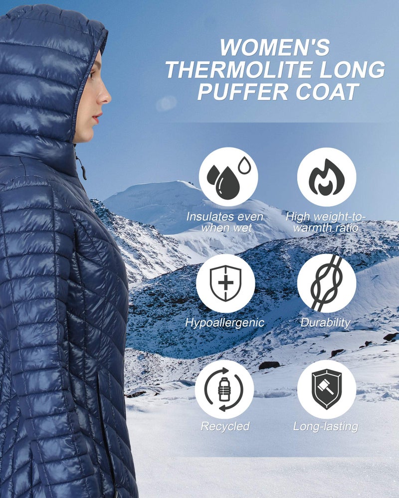 Outdoor Ventures Women's Maryan Hooded Ultra Lightweight Warm Thermolite Long Puffer Coat - Image 5