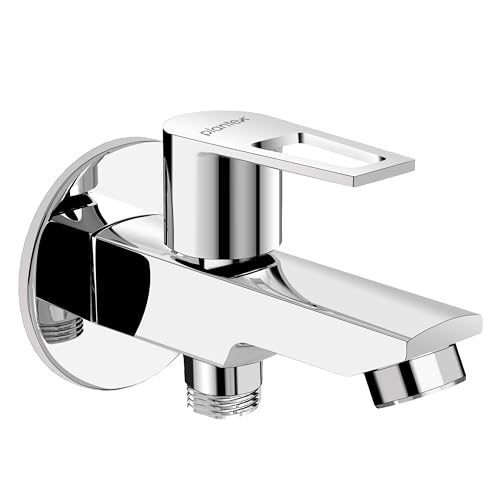Plantex Pure Brass 2 in 1 Tap for Washing Machine/2-Way Bib Cock for Bathroom with Brass Wall Flange & Teflon Tape - (Chrome) - Image 1