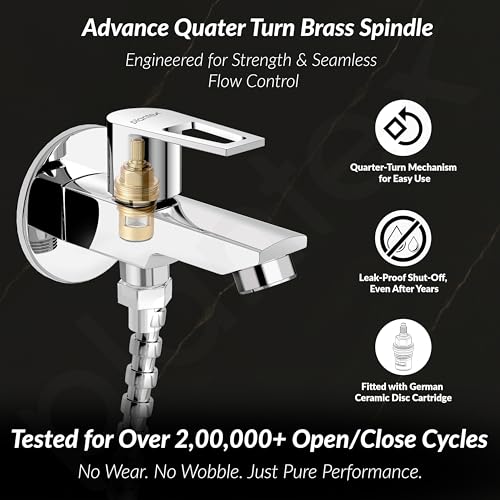 Plantex Pure Brass 2 in 1 Tap for Washing Machine/2-Way Bib Cock for Bathroom with Brass Wall Flange & Teflon Tape - (Chrome) - Image 2