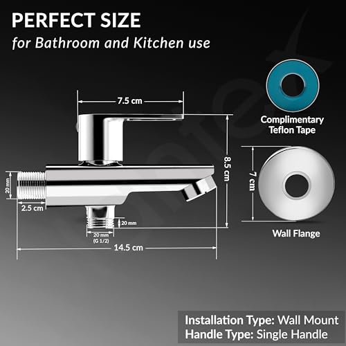 Plantex Pure Brass 2 in 1 Tap for Washing Machine/2-Way Bib Cock for Bathroom with Brass Wall Flange & Teflon Tape - (Chrome) - Image 5