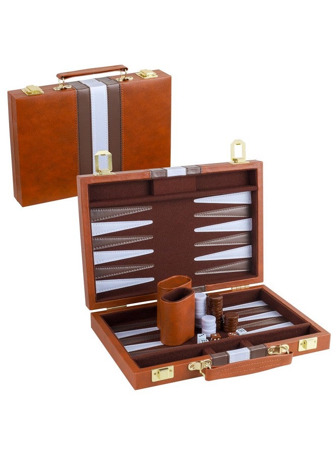 RERIVER RERIVER Backgammon Set 2 Players Classic Backgammon Sets for Adults Board Game with PU Leather Case Portable and Travel Backgammon Set (Brown, 11inch)  - Image 1