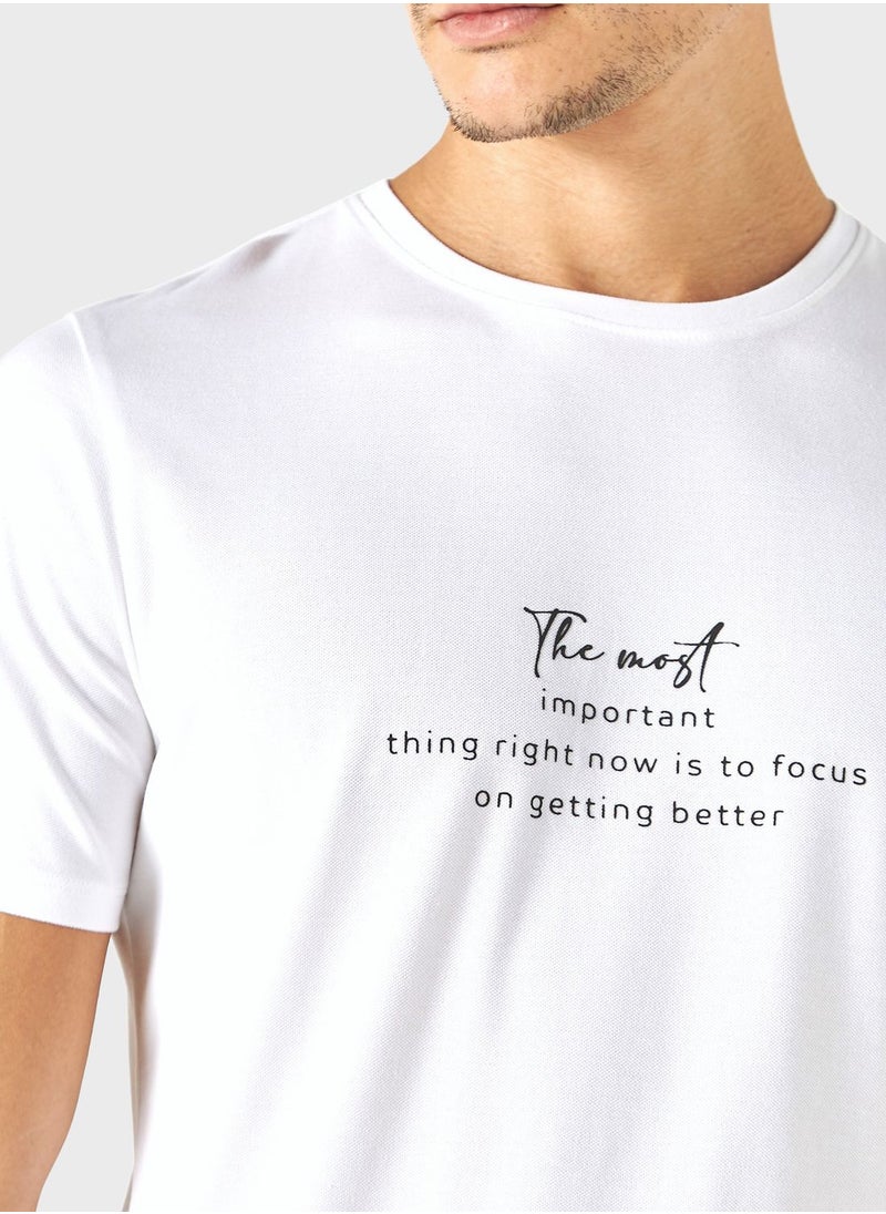 Iconic Slogan Print Crew Neck T-Shirt  - Image 3
