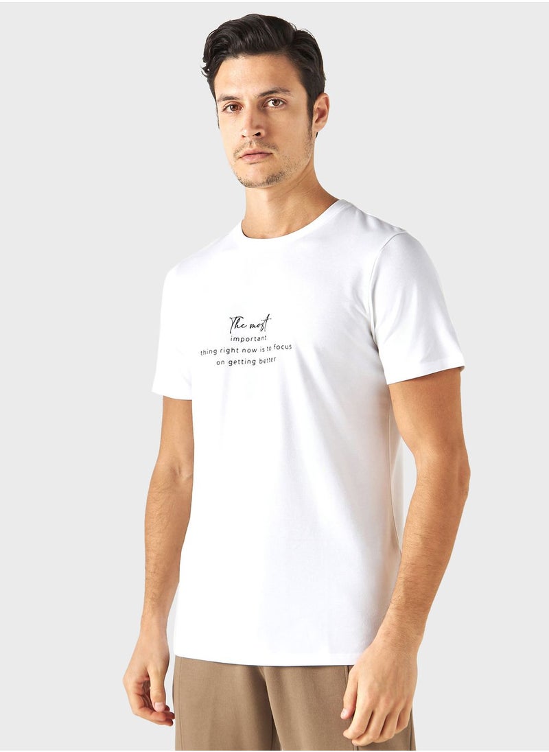Iconic Slogan Print Crew Neck T-Shirt  - Image 1