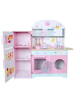 AL BADER Wooden Kitchen Toy With Oven and Cook Food Toys Set And Ice Maker, Large wooden kitchen with Storage places, Interactive Brand Play Kitchen for Girls & Boy 3-10 Years (Colorful, 89*29*101)  - Image 3