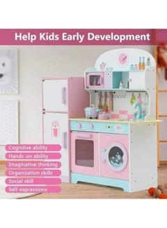 AL BADER Wooden Kitchen Toy With Oven and Cook Food Toys Set And Ice Maker, Large wooden kitchen with Storage places, Interactive Brand Play Kitchen for Girls & Boy 3-10 Years (Colorful, 89*29*101)  - Image 2