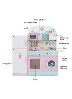 AL BADER Wooden Kitchen Toy With Oven and Cook Food Toys Set And Ice Maker, Large wooden kitchen with Storage places, Interactive Brand Play Kitchen for Girls & Boy 3-10 Years (Colorful, 89*29*101)  - Image 4