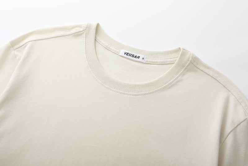 VEIISAR Men's Heavy Weight Crew Neck T-Shirt Mens Premium Cotton Pre Shrunk Tee Beige L - Image 4