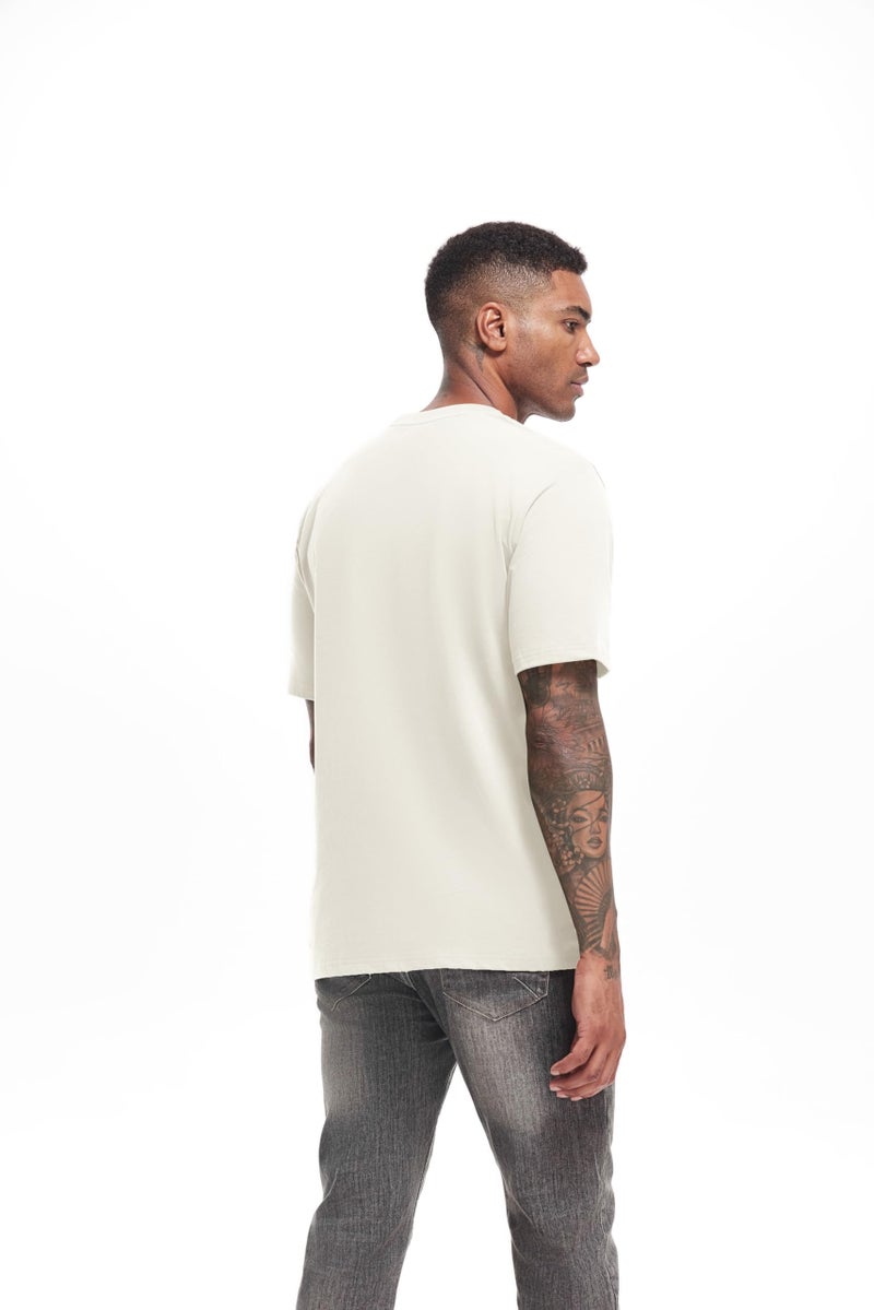 VEIISAR Men's Heavy Weight Crew Neck T-Shirt Mens Premium Cotton Pre Shrunk Tee Beige L - Image 2