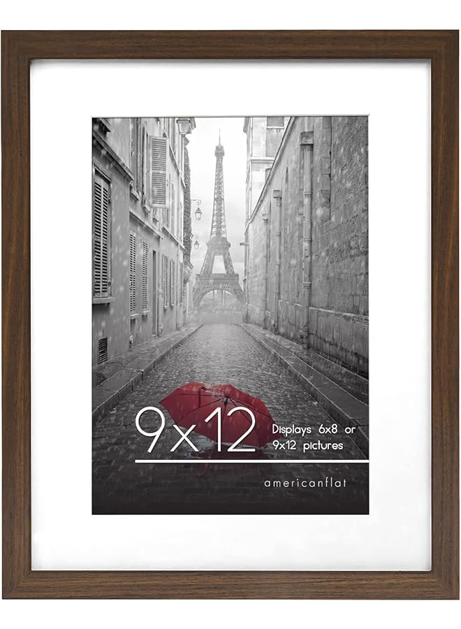 إيروريكس إطار صورة مقاس 9 × 12 مع زجاج مقاوم للكسر يمكن استخدامه كإطار مقاس 6 × 8 مع حصيرة أو إطار مقاس 9 × 12 بدون حصيرة إطار صورة من مجموعة Signature لعرض الطاولة والجدار لون الجوز - Image 1