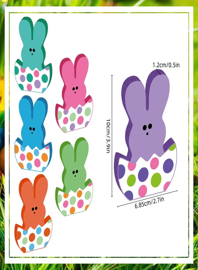 SZTZPW 6pcs Peeps Easter Decorations for Home Wood Table Decorations 2.7x3.9inch Cute Double-sided Easter Bunny Egg Centerpieces for Tables Blue Multicolor Spring Wood Tiered Tray Decor - Image 2