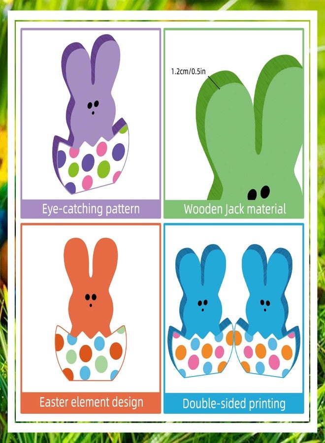 SZTZPW 6pcs Peeps Easter Decorations for Home Wood Table Decorations 2.7x3.9inch Cute Double-sided Easter Bunny Egg Centerpieces for Tables Blue Multicolor Spring Wood Tiered Tray Decor - Image 4