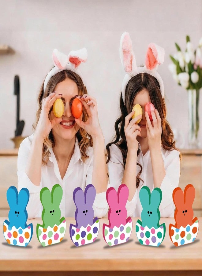 SZTZPW 6pcs Peeps Easter Decorations for Home Wood Table Decorations 2.7x3.9inch Cute Double-sided Easter Bunny Egg Centerpieces for Tables Blue Multicolor Spring Wood Tiered Tray Decor - Image 3