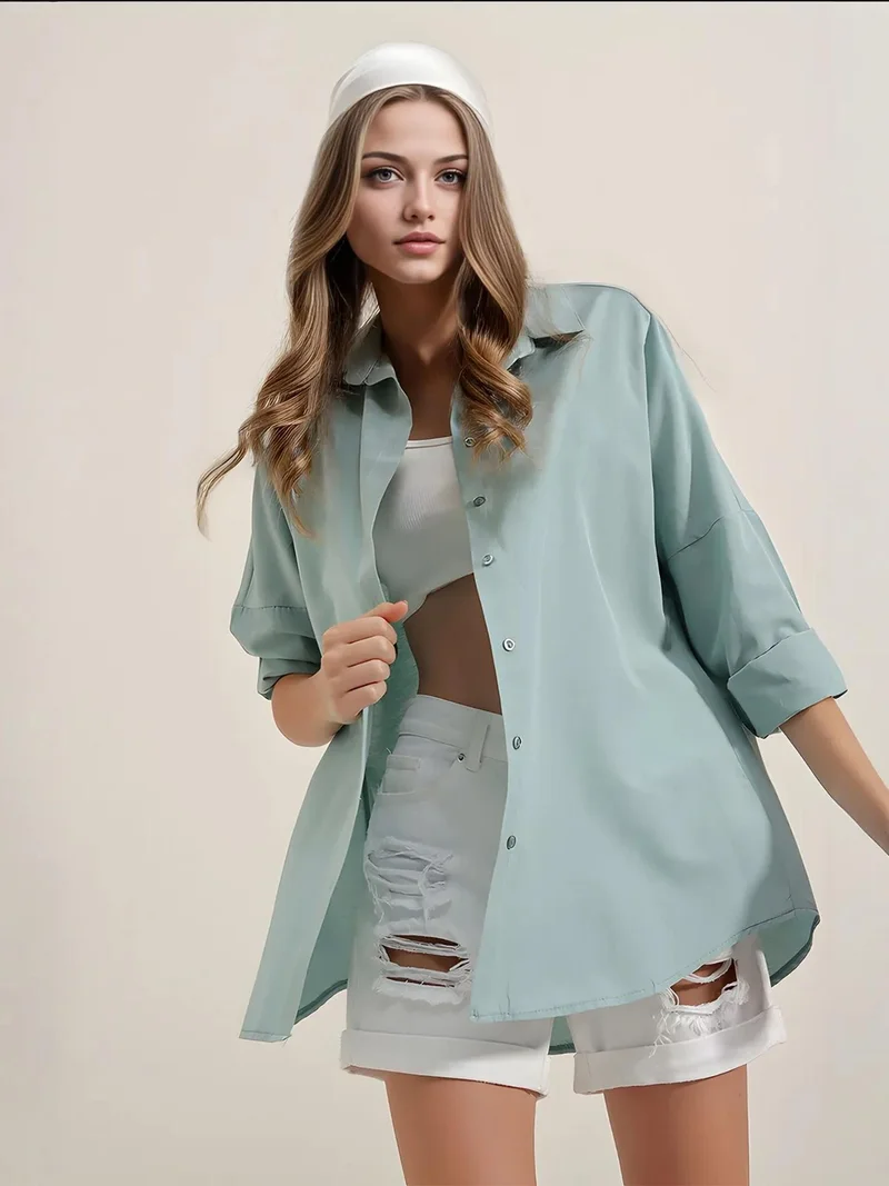 بيغ دارت قميص بأزرار وأكمام طويلة كبير الحجم من