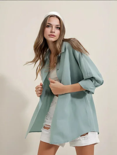 بيغ دارت قميص بأزرار وأكمام طويلة كبير الحجم من