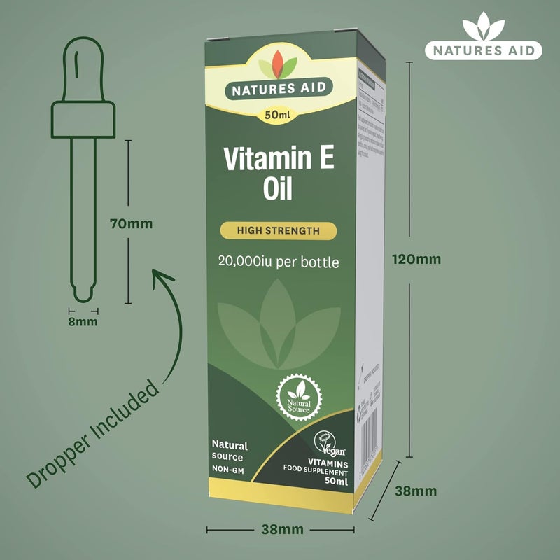 Natures Aid Vitamin E Oil 20000iu 50ml Natural Source Antioxidant for Skin Cells High Strength Vegan NonGMO GlutenFree Supports Healthy Skin Tone Cardiovascular Health - Image 3