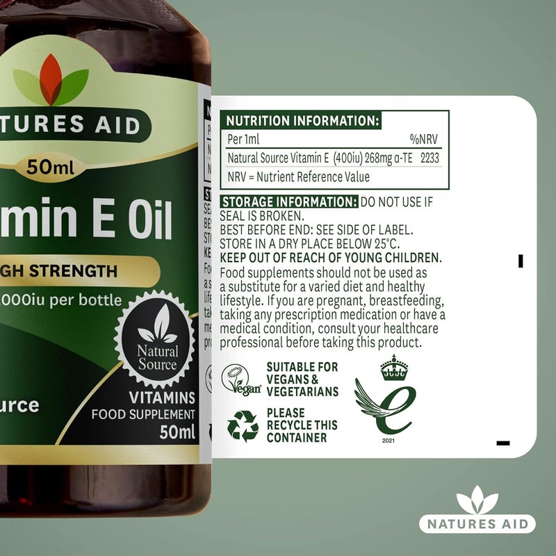 Natures Aid Vitamin E Oil 20000iu 50ml Natural Source Antioxidant for Skin Cells High Strength Vegan NonGMO GlutenFree Supports Healthy Skin Tone Cardiovascular Health - Image 5
