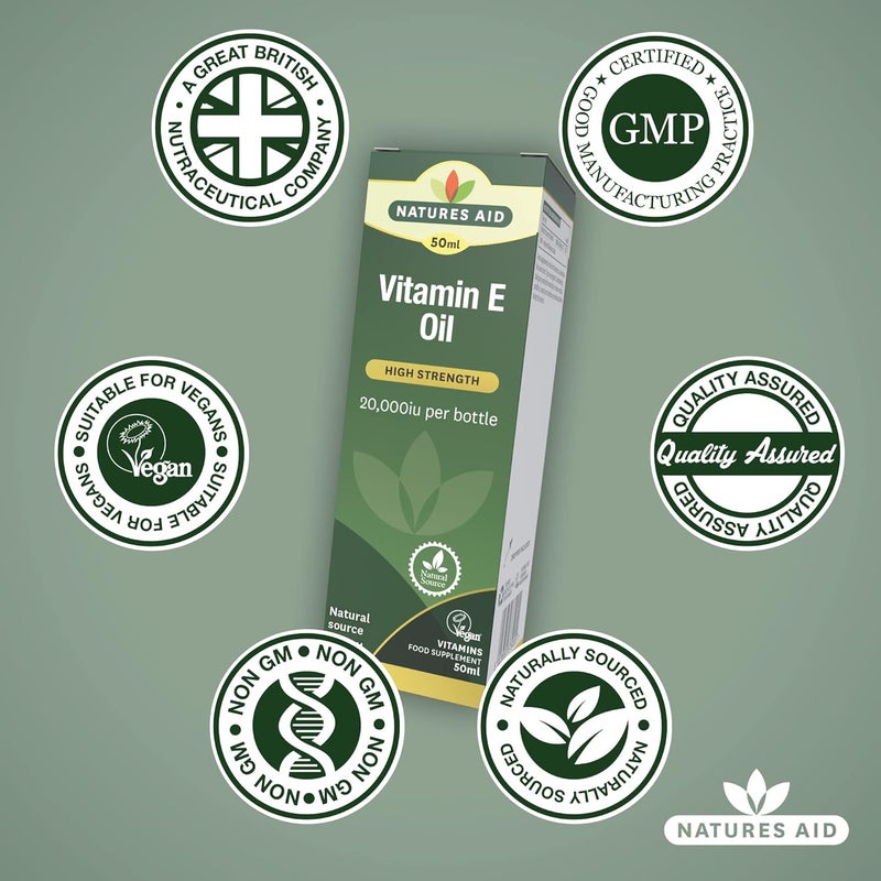 Natures Aid Vitamin E Oil 20000iu 50ml Natural Source Antioxidant for Skin Cells High Strength Vegan NonGMO GlutenFree Supports Healthy Skin Tone Cardiovascular Health - Image 4