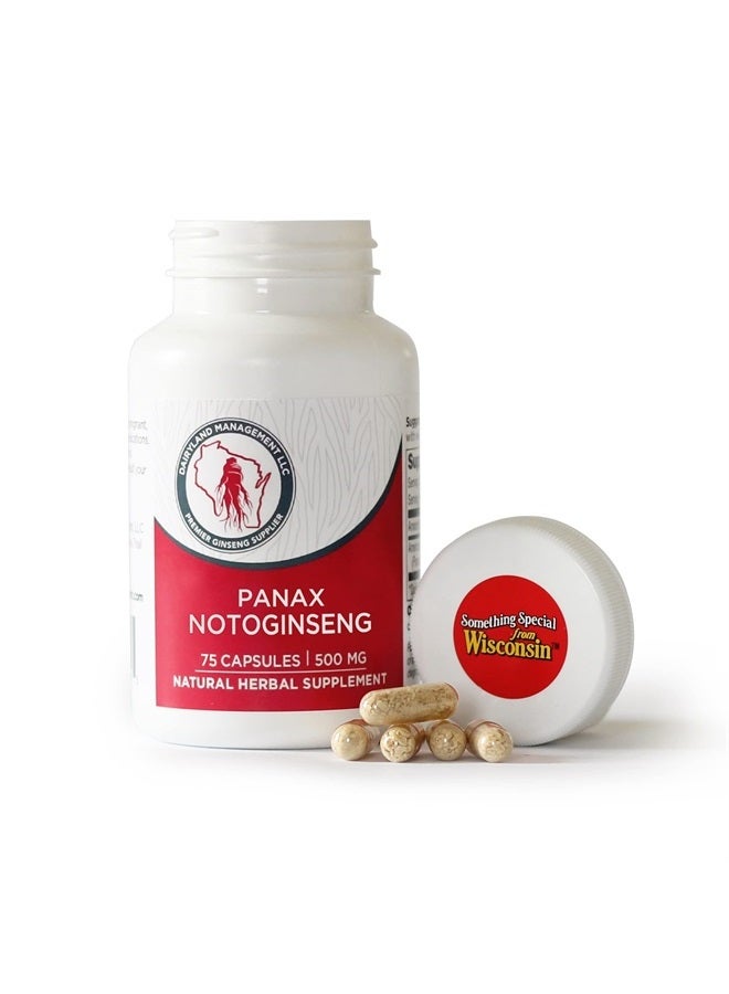 Tienchi Ginseng, Notoginseng, Capsule 500mg Potent Ground Ginseng Root - No Fillers, Binders or Other Additives. (75 Capsules)