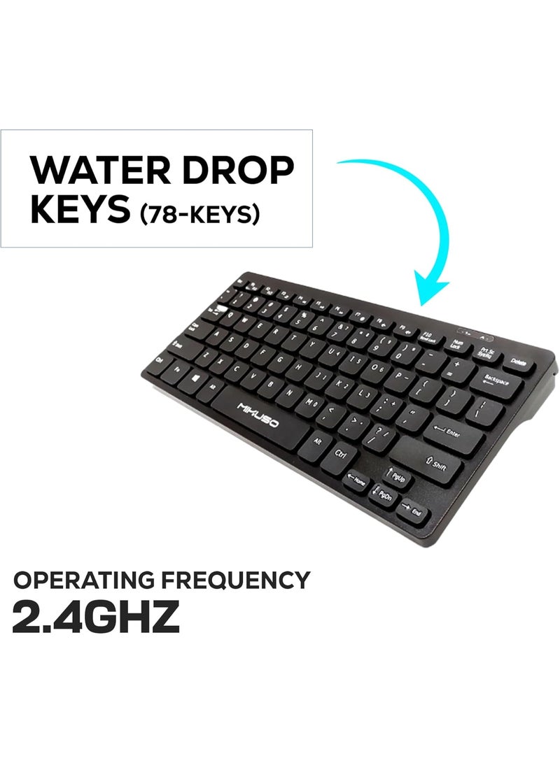 طقم لوحة مفاتيح وماوس لاسلكي MIKUSO KB-C017، بتردد 2.4 جيجاهرتز، لوحة مفاتيح مدمجة بـ 78 مفتاحًا، ماوس بصري بدقة 1200 نقطة في البوصة، مستقبل USB، مدى يصل إلى 10 أمتار، يعمل مباشرةً بمجرد التوصيل مع أنظمة ويندوز وماك. - Image 3