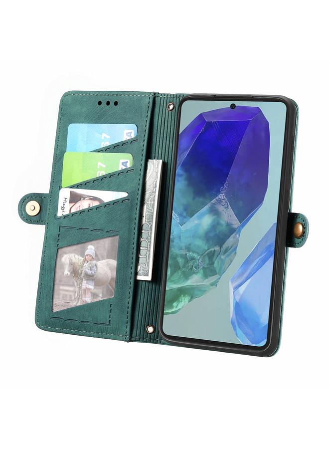 إيروريكس جراب لهاتف Samsung Galaxy M55 بتصميم هندسي وسحاب ومشبك جانبي من الجلد - Image 3