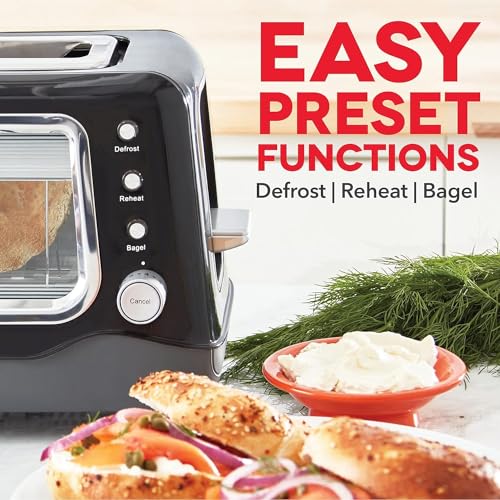 DASH Clear View Toaster - Compact Design with 7 Browning Levels & Clear-View Window, Extra-Wide Slot Large Toaster, 1-Touch Defrost, Reheat & Bagel Functions - Easy Clean Up Crumb Tray (Black) - Image 3
