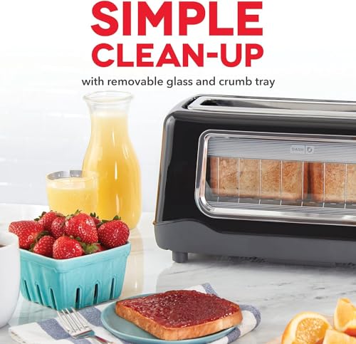 DASH Clear View Toaster - Compact Design with 7 Browning Levels & Clear-View Window, Extra-Wide Slot Large Toaster, 1-Touch Defrost, Reheat & Bagel Functions - Easy Clean Up Crumb Tray (Black) - Image 5