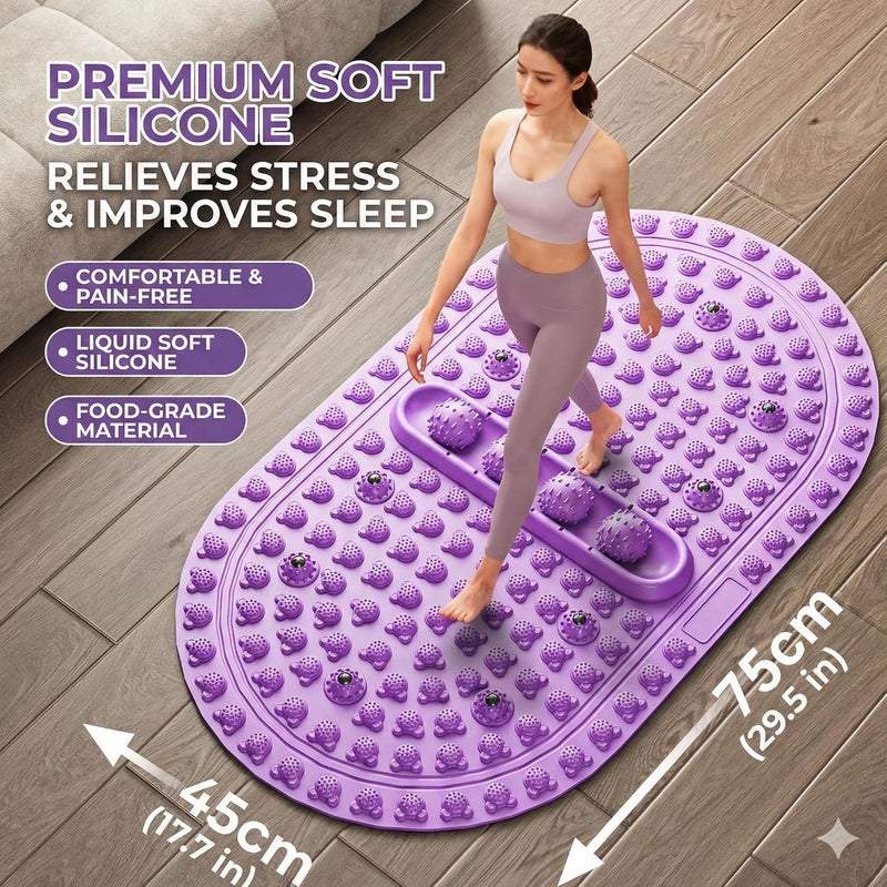 Pressure Point Massage Pad with Soft Silicone Surface – Non-Slip Yoga Mat for Home & Fitness, 75cm x 45cm Purple - Image 2