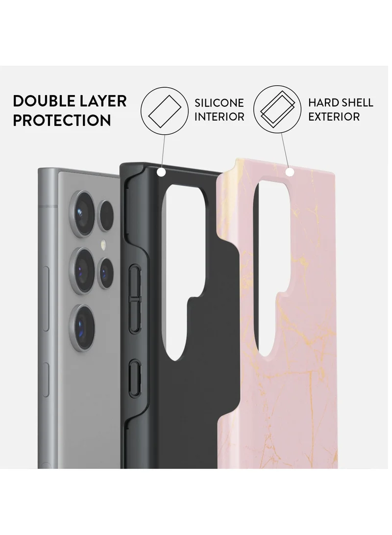 BURGA Samsung Galaxy S24 Ultra Case, 2 Piece Hard Shell + TPU Silicone Interior, Shock Absorption, All Port Accessible, Raised Bezel For Screen & Camera Protection, Never Fading HQ Print,Peachy Gold