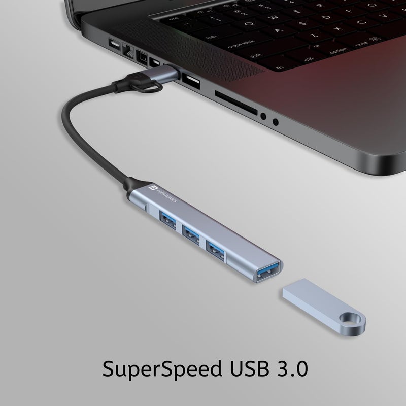 Portronics محور Mport 31 Pro USB 3.0 (4 في 1) مع موصلات مزدوجة Type-C و USB، سرعة فائقة USB 3.0، 3 منافذ USB 2.0 عالية السرعة، سرعة تصل إلى 5 جيجابت في الثانية، هيكل معدني من سبائك الألمنيوم، للابتوب، الكمبيوتر الشخصي، ماك - Image 4